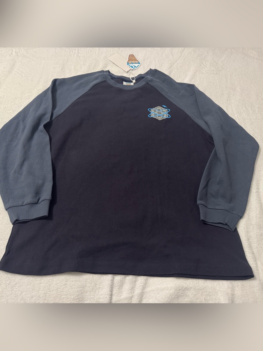 Snowday Men’s Raglan Thermal Waffle Knit Shirt Navy Blue Size XL